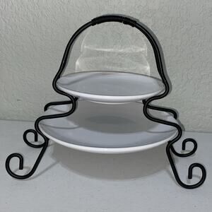 Stoneware Server with Metal Rack 2 Tier White‎ Serving Plates Platters NEW Open